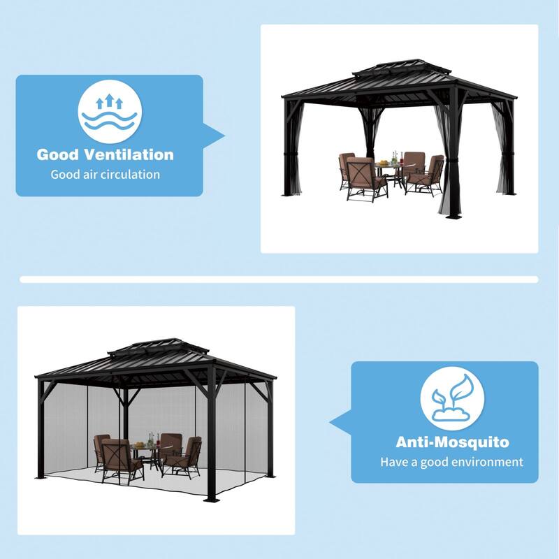 VEIKOUS Aluminum Double Hardtop Gazebo Pergola for Patio, Lawn, and Garden with Removable Curtains and Netting