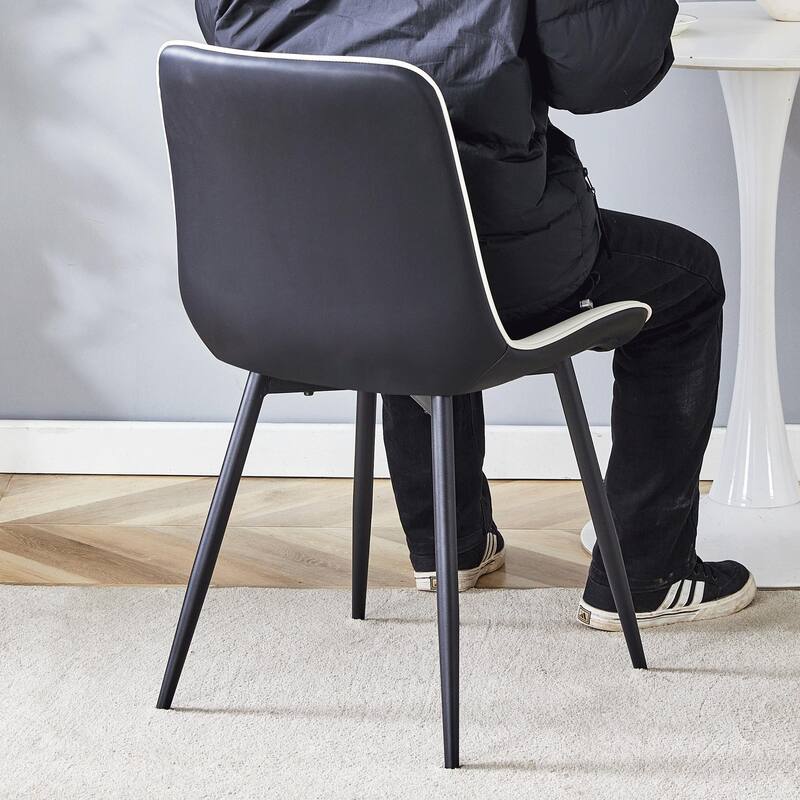 Extended Seat Cushion Pu Dining Chair Set-Four Pieces.Smooth Line Design,Integral Metal Leg Structure