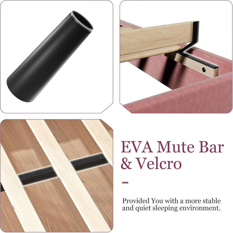 VECELO Upholstered Beds With Diamond Tufted Headboard, Platform Bed Frame, 7.9'' Under Bed Space
