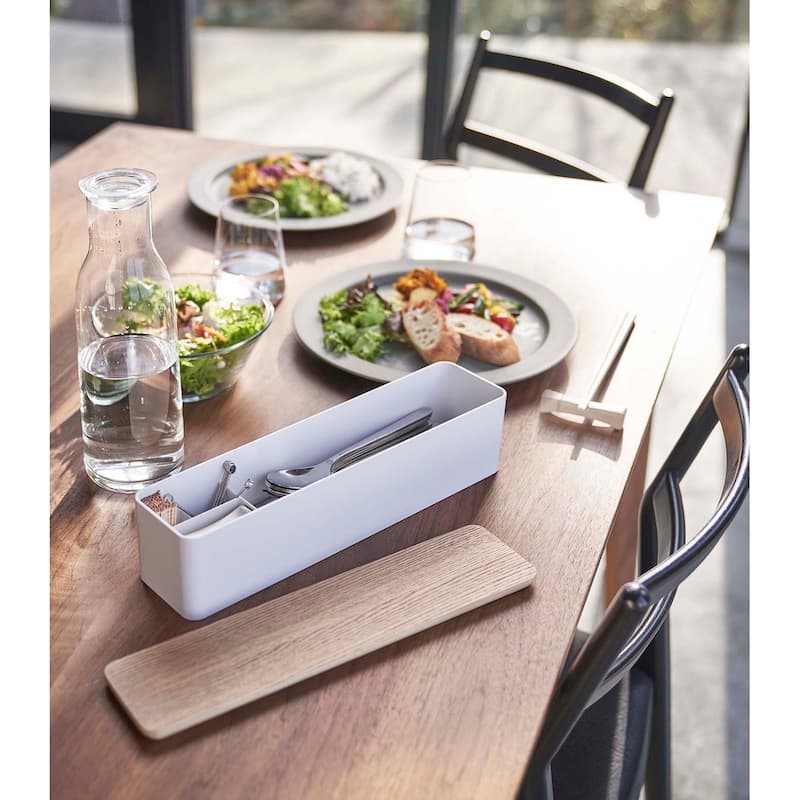 Yamazaki Home Utensil Case, Plastic and Wood, Lid - L 2.95 x W 12.87 x H 3.15 inches