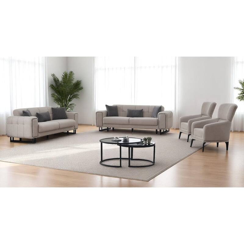 Nelim 4 Pieces Living Room Sets 2 Sofa 2 Chair - Light Grey