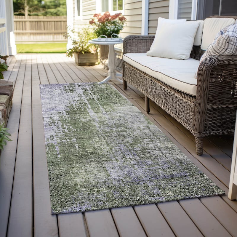 Machine Washable Indoor/ Outdoor Chantille Modern Ombre Rug - Olive - 2'3" x 7'6"