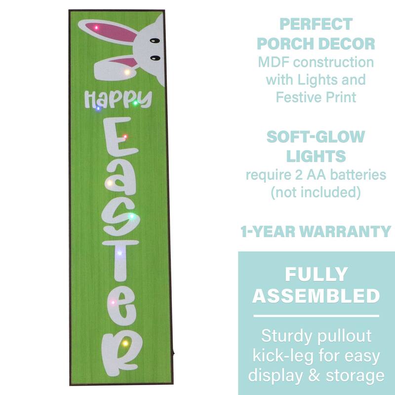 Fraser Hill Farm 45-In. HAPPY EASTER Porch Leaner Sign w/Battery-Operated LED Lights, Festive Spring Decoration, Green
