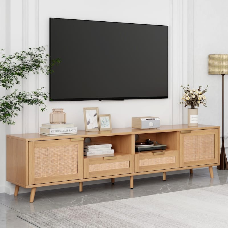 78" TV Stand with Wood Legs, Cabinets & Shelves for TVs Up to 85" - Wood