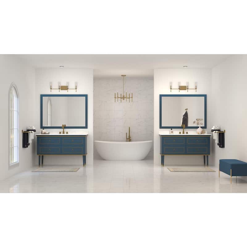 Elara Collection Four-Light Vintage Brass Clear Glass Vanity Light - 31.65 in x 5.12 in x 11.5 in