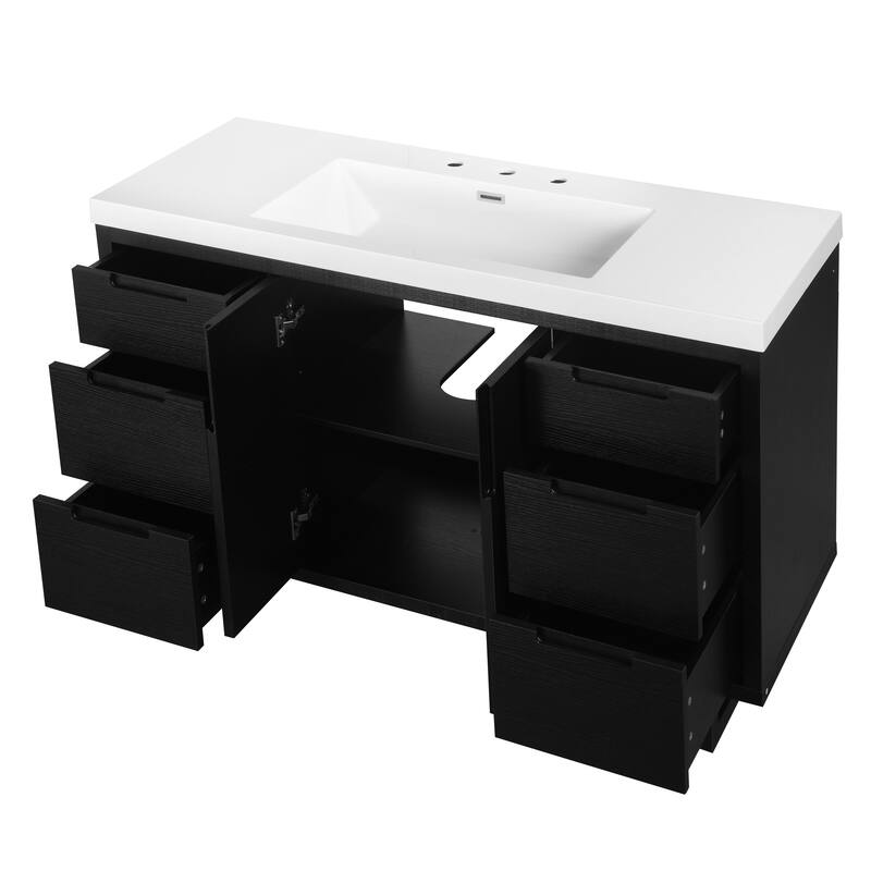 47.2" Space-Saving Bathroom Vanity with Resin Sink, 2 Doors & 6 Drawers, Soft-Close Hardware