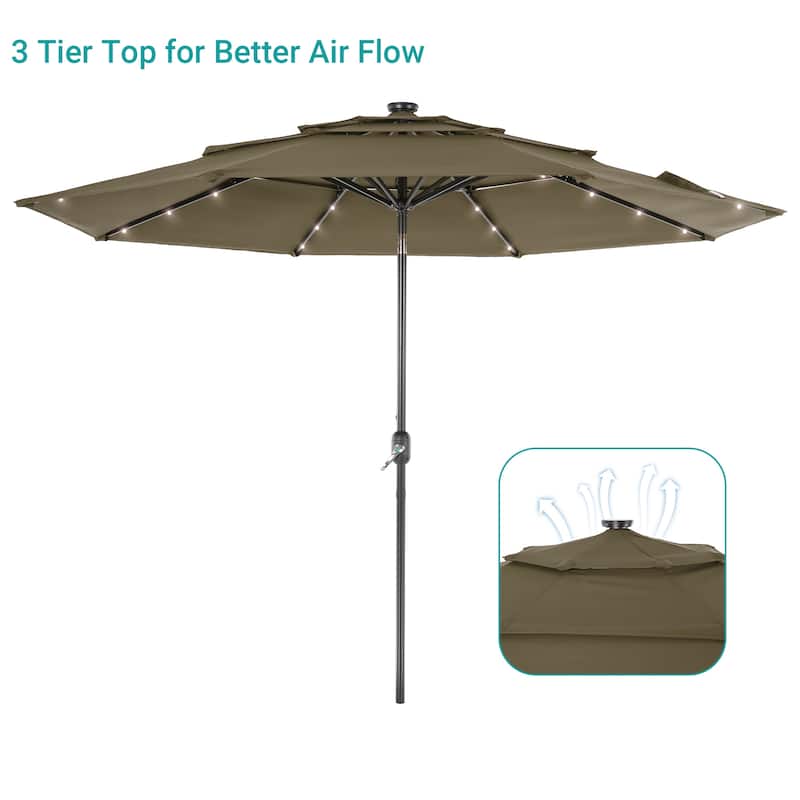 BONOSUKI 3 Tiers Patio Market Umbrella w/Solar Lights and Tilt button