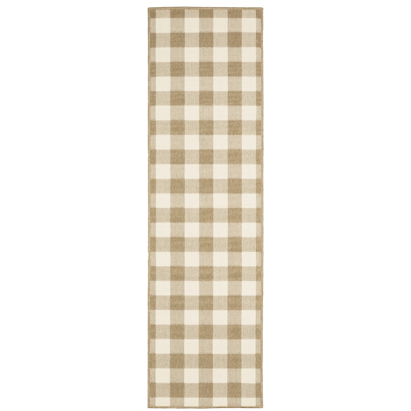 Style Haven Gingham Check Indoor/Outdoor Area Rug.. - 2'3" x 7'6" Runner - Tan