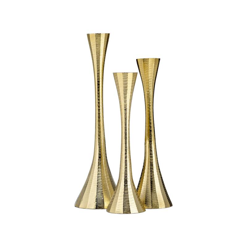 Glam Metal and Wood Taper Candle Holder Sculptural Silhouette MDF Base