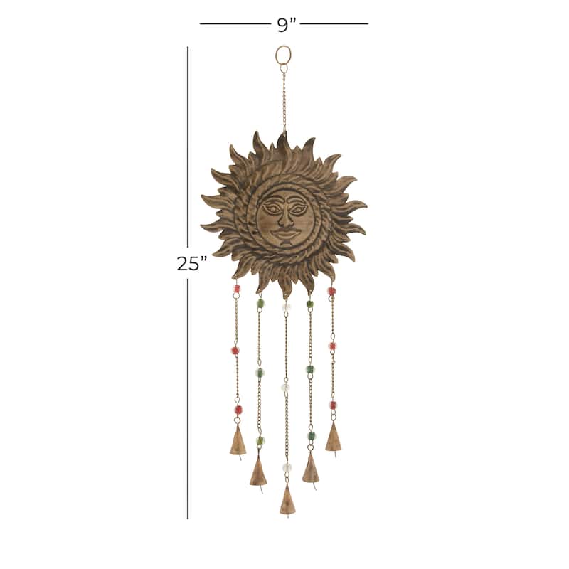 Bronze Metal Sun Windchime with Beads