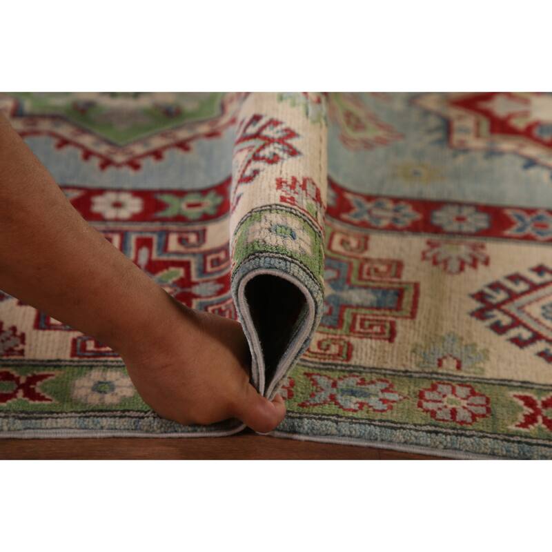 Light Blue Traditional Kazak Area Rug Hand-Knotted Wool Carpet - 6'9" x 9'4"