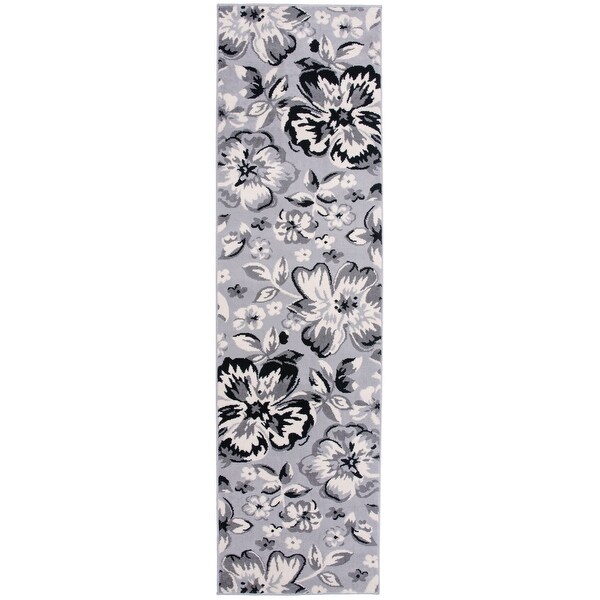 Gray Curves Dots Circles Vines Contemporary Area Rug Floral SX2 