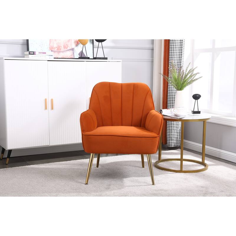 Modern Velvet Easy Assemble Sherpa Armchair for Living Room,Bedroom - Orange
