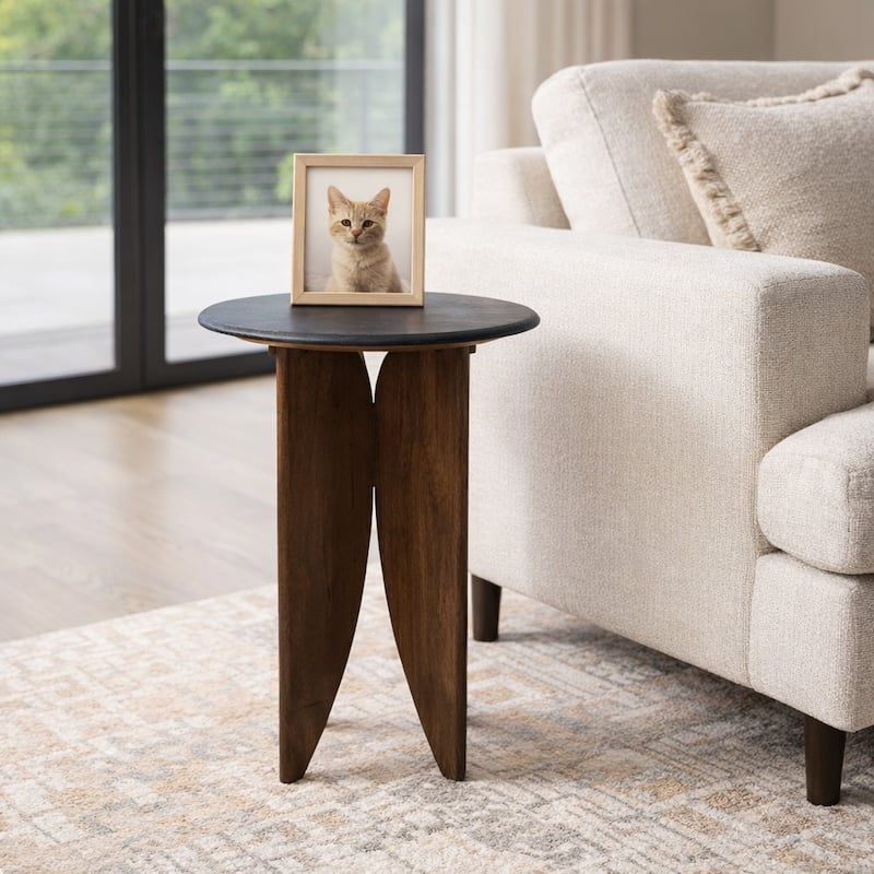 Contemporary Round Pedestal Stone Top Accent Table - 24"