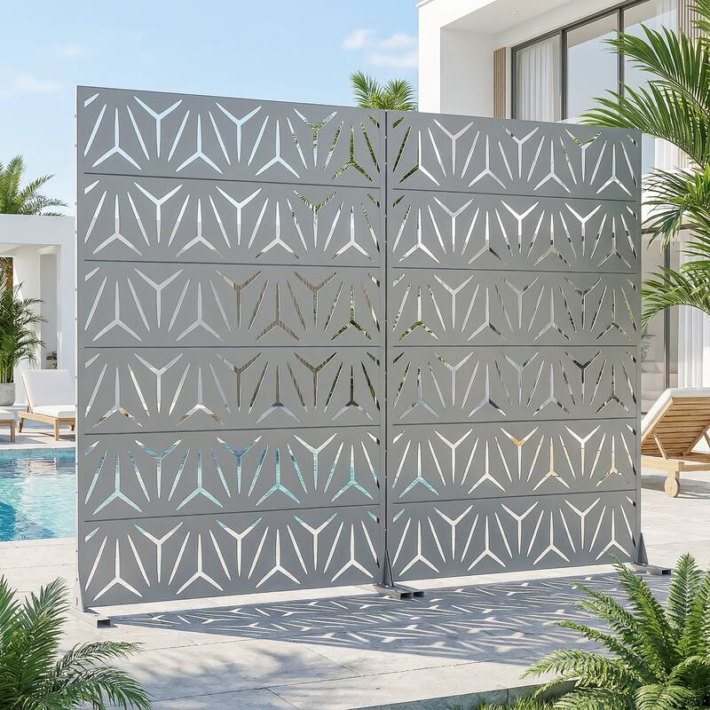 Dovelina Outdoor Freestanding Metal Privacy Screen Decorative Garden Fence (Set of 2) - Grey - 72"x47"