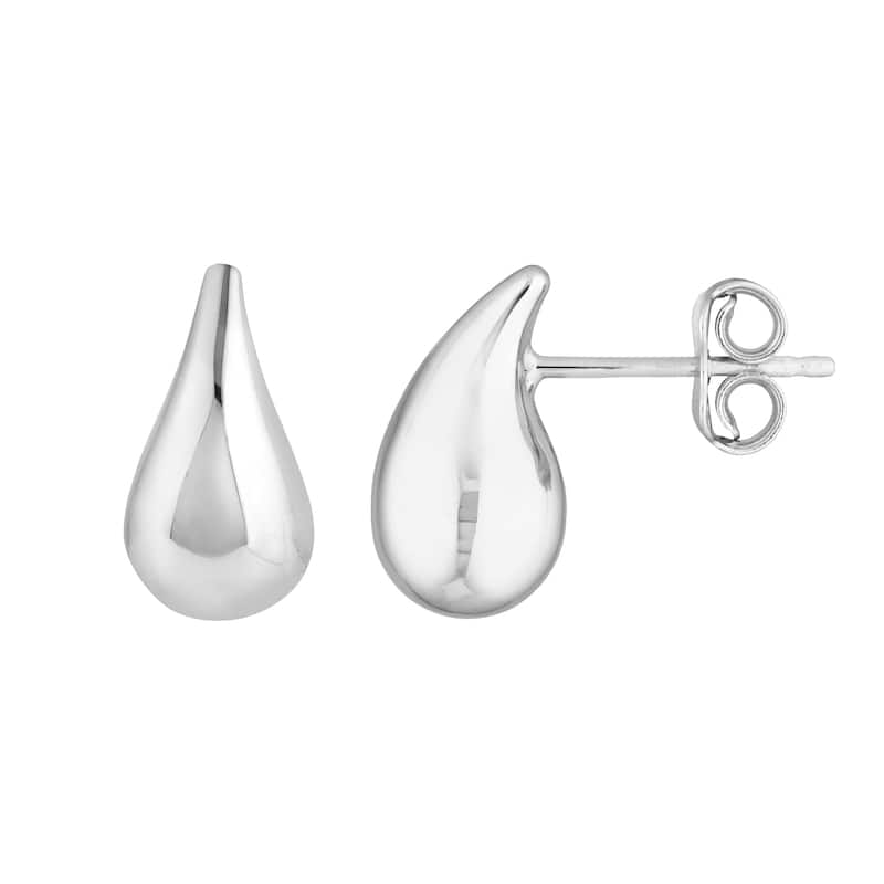 Curata 925 Sterling Silver Small Puffed Teardrop Stud Earrings -14x8mm