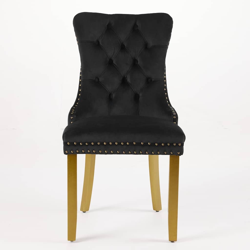 Velvet Dining Chairs Set of 2, Tufted Dining Chairs with Nailhead Trim, Kitchen Chairs with Lion Head Pulls Ring & Wooden Legs