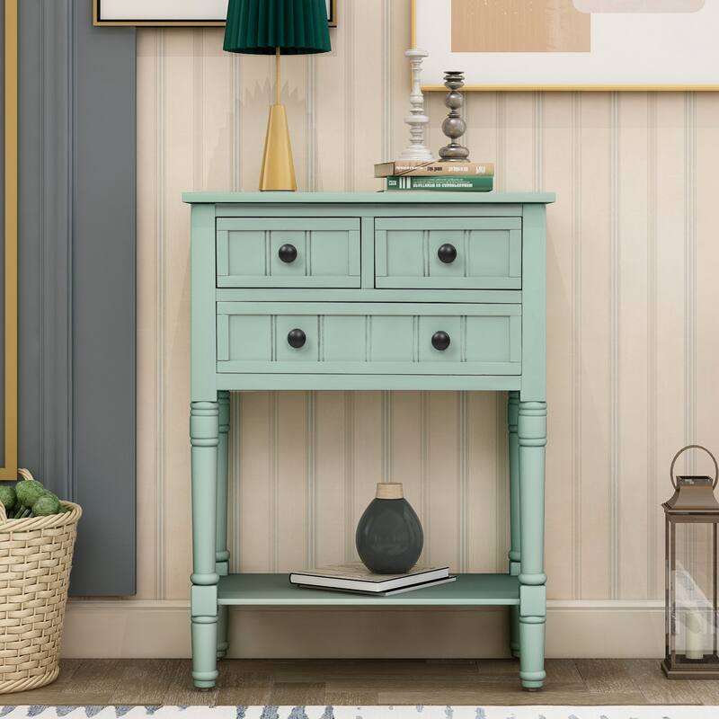 Narrow Console Table, Sofa Table with 3 Storage Drawers and Bottom Shelf