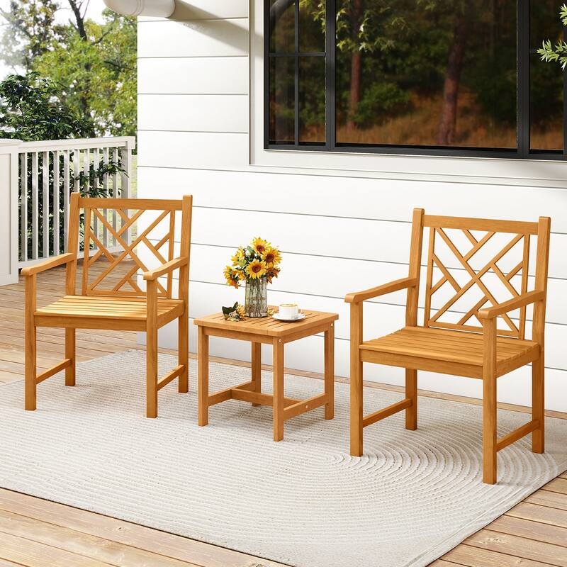 Set of 2 Natural Acacia Wood Patio Dining Chair with Slatted Seats, Ergonomic Back and Durable Frame