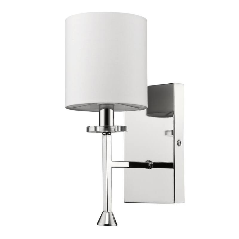 Metal Wall Sconce with White Linen Shade Dimmable LED - 6.5” x 4.75” x 11.75” (D x W x H) - Silver