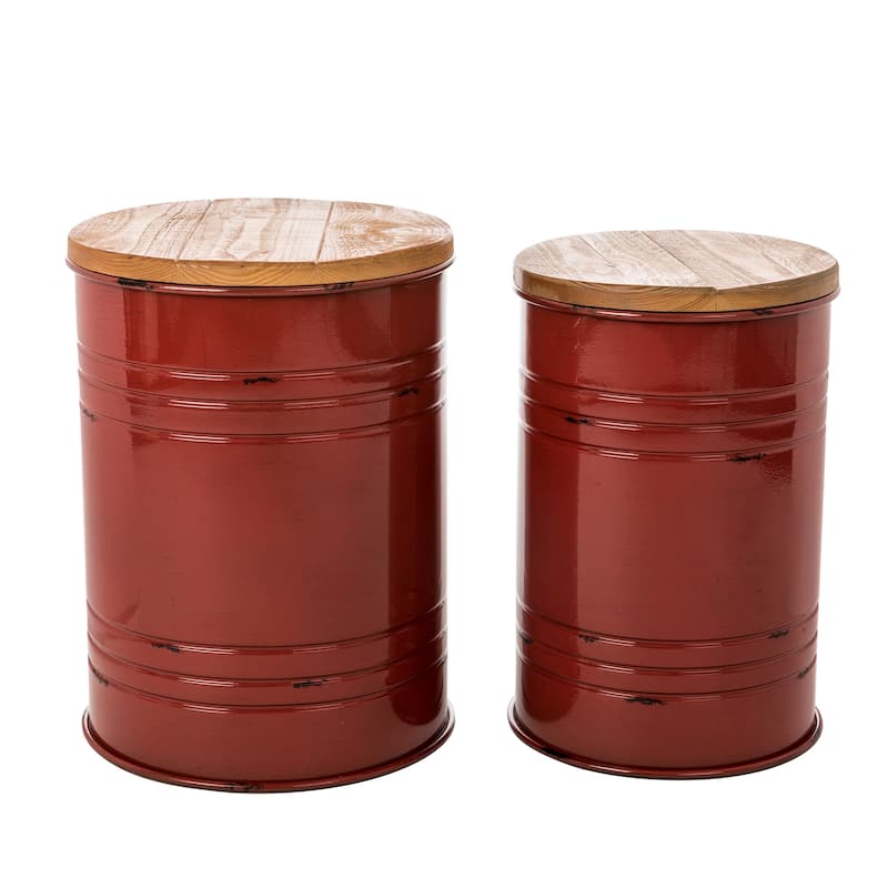 Glitzhome Set of 2 19" H Farmhouse End Table Storage Ottoman - Red