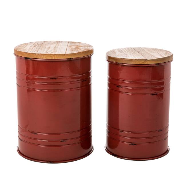 Glitzhome Industrial Farmhouse Round Storage End Tables (Set of 2)