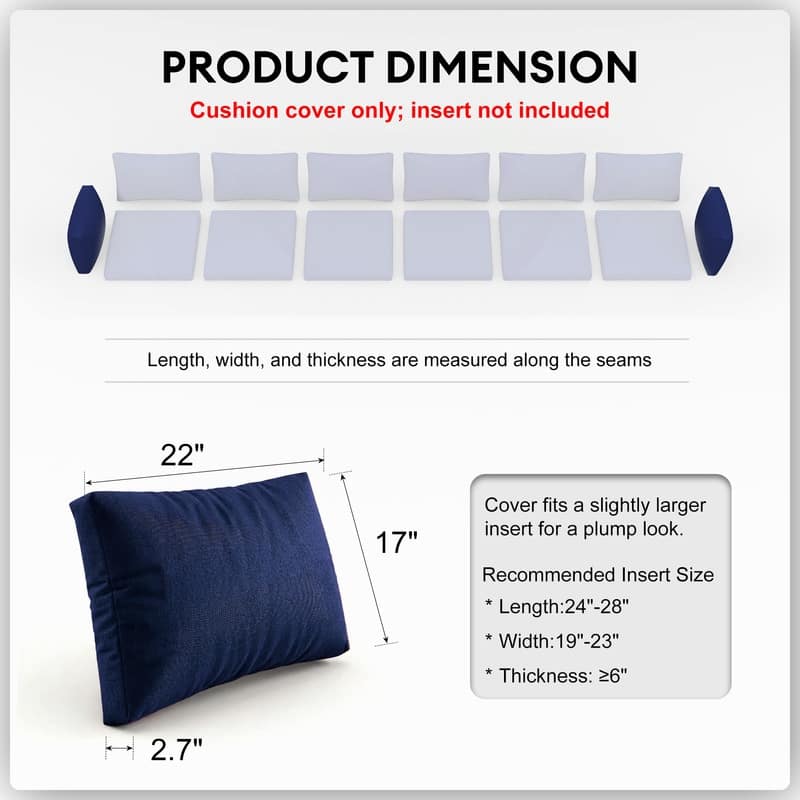 FINCATI 28" × 28" Outdoor Cushion Cover, Sofa Cushion Replacement Slipcover, Patio Seat Cover 28 Inches (COVER ONLY!)