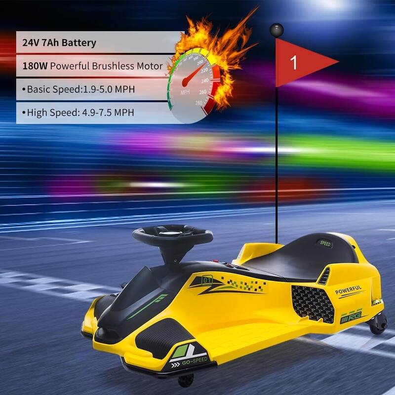 24V Kids Drift Go Kart, Electric Drifting Car with 180w Brushless Motor for Kids Best Gift