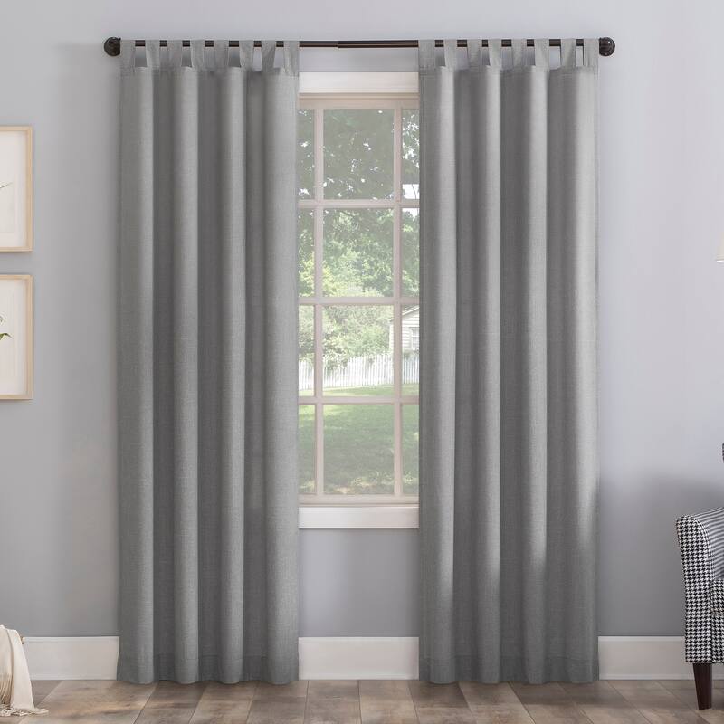 No. 918 Jacob Heathered Texture Semi-Sheer Tab Top Curtain Panel, Single Panel - 40" x 84" - Silver Gray