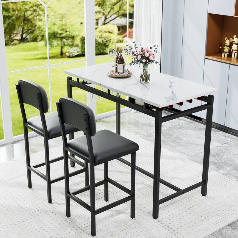 Corner Table Set Bar Table & Chairs Set Kitchen Table Set with Black Upholstered Chairs for Breakfast Nook