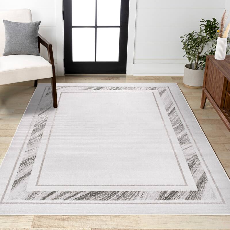 JONATHAN Y Draper Classic Border Marble Pattern High-Low Rug - 4 X 6 - Silver/White
