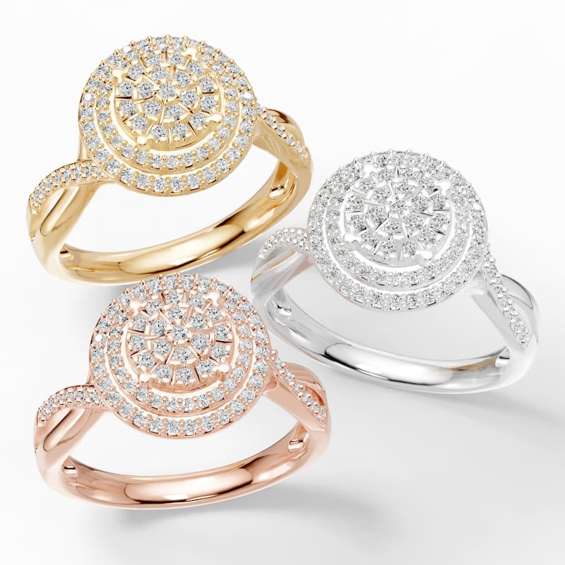 AEON Radiant Aura Round 0.50ct Lab Grown Diamond Cluster Double Halo Ring