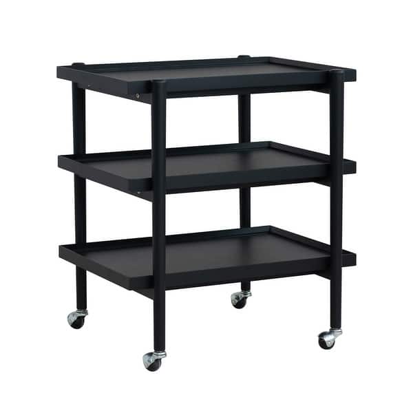 slide 2 of 6, Rubberwood 3-Tier Bar Cart on Casters with Removable Tray/Shelf - 18.5"L x 23.62"W x 26.38"H Black