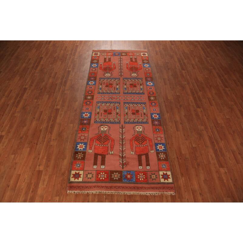 Tribal Kazak Indian Runner Rug Hand-Knotted Wool Carpet - 3'11"x 9'10"