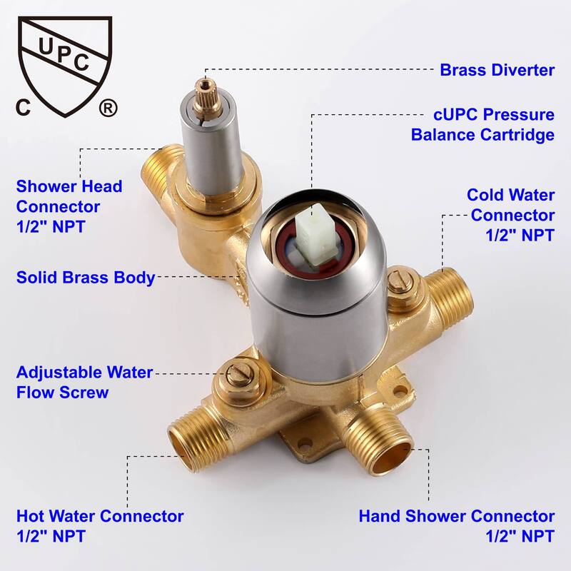 Wall Mounted Shower Faucet With 5-Mode Sprayer Hand Shower Rainfall Shower System Set With 10 Inch Rain Shower Head