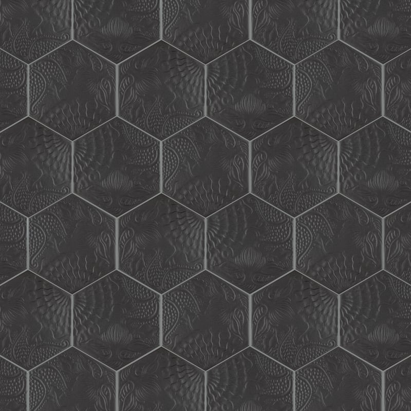 Merola Tile Gaudi Hex Black 8-5/8" x 9-7/8" Porcelain Floor and Wall Tile