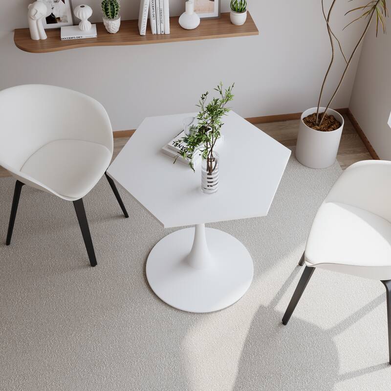 31.50" Modern Hexagonal Coffee Table with White Printed Marble Top and Metal Base for Dining Room, Kitchen and Living Room