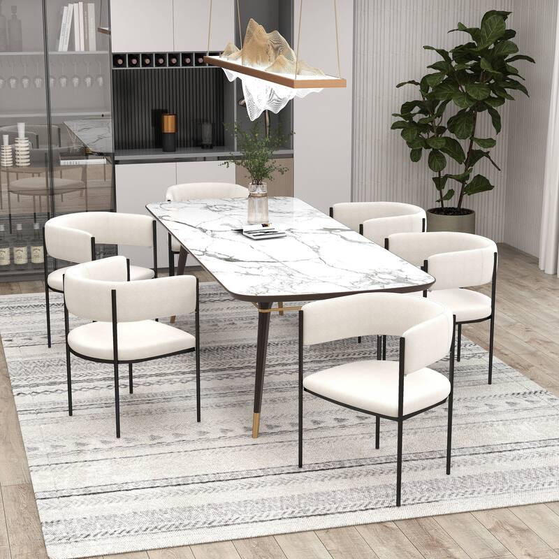 Dining Chair in Leather with Open-Back and Powder Coated Iron Legs Set of 4