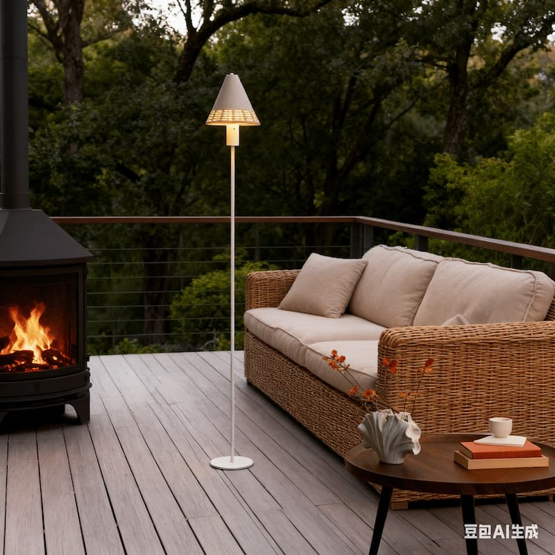 Rechargeable Linen and Rattan Floor Lamp