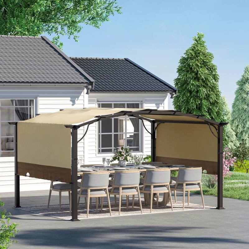 Aluminum Outdoor Pergola with Slightly Arched Canopy and Retractable Shade