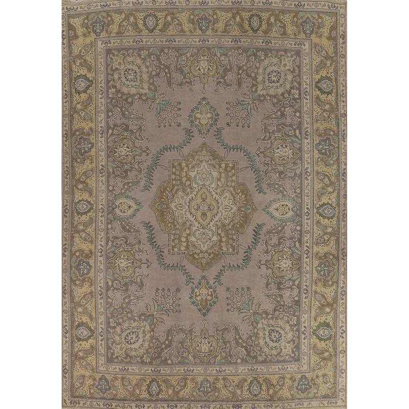 Traditional Grey Tabriz Persian Vintage Area Rug Handmade Wool Carpet - 9'7" x 12'7"