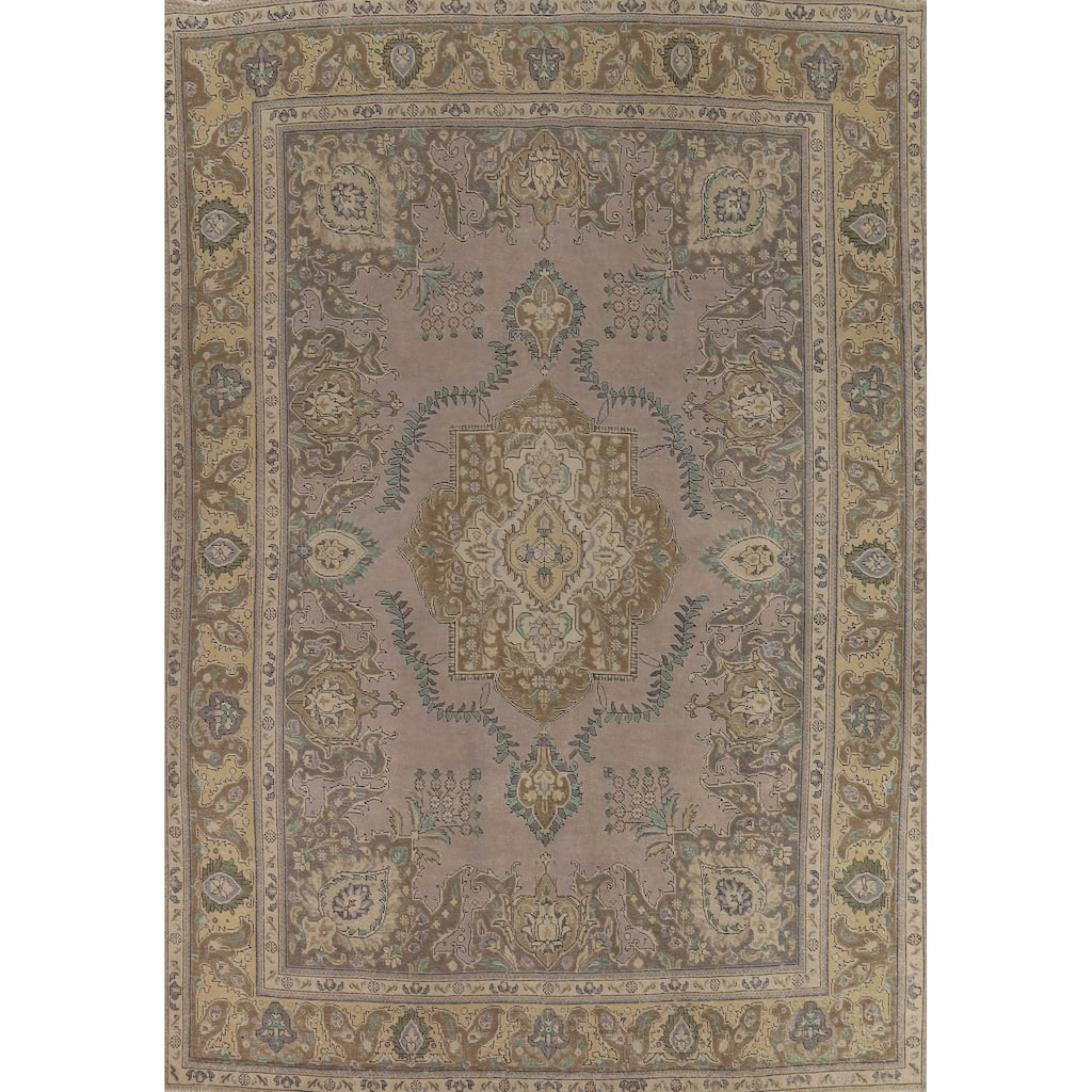 Traditional Grey Tabriz Persian Vintage Area Rug Handmade Wool Carpet - 9'7" x 12'7"