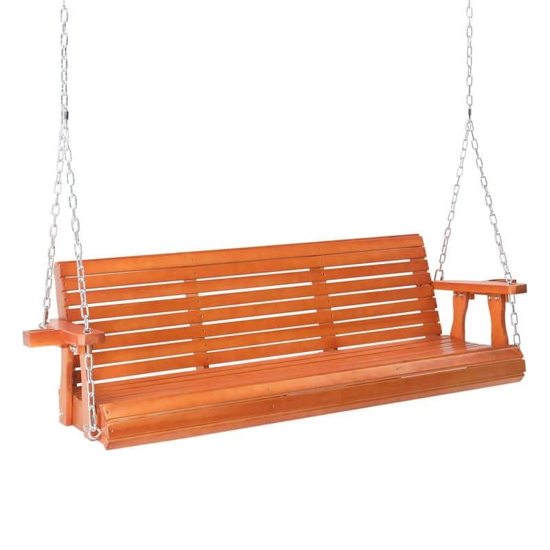 Brown Patio Porch Swing Outdoor with Cup Holder