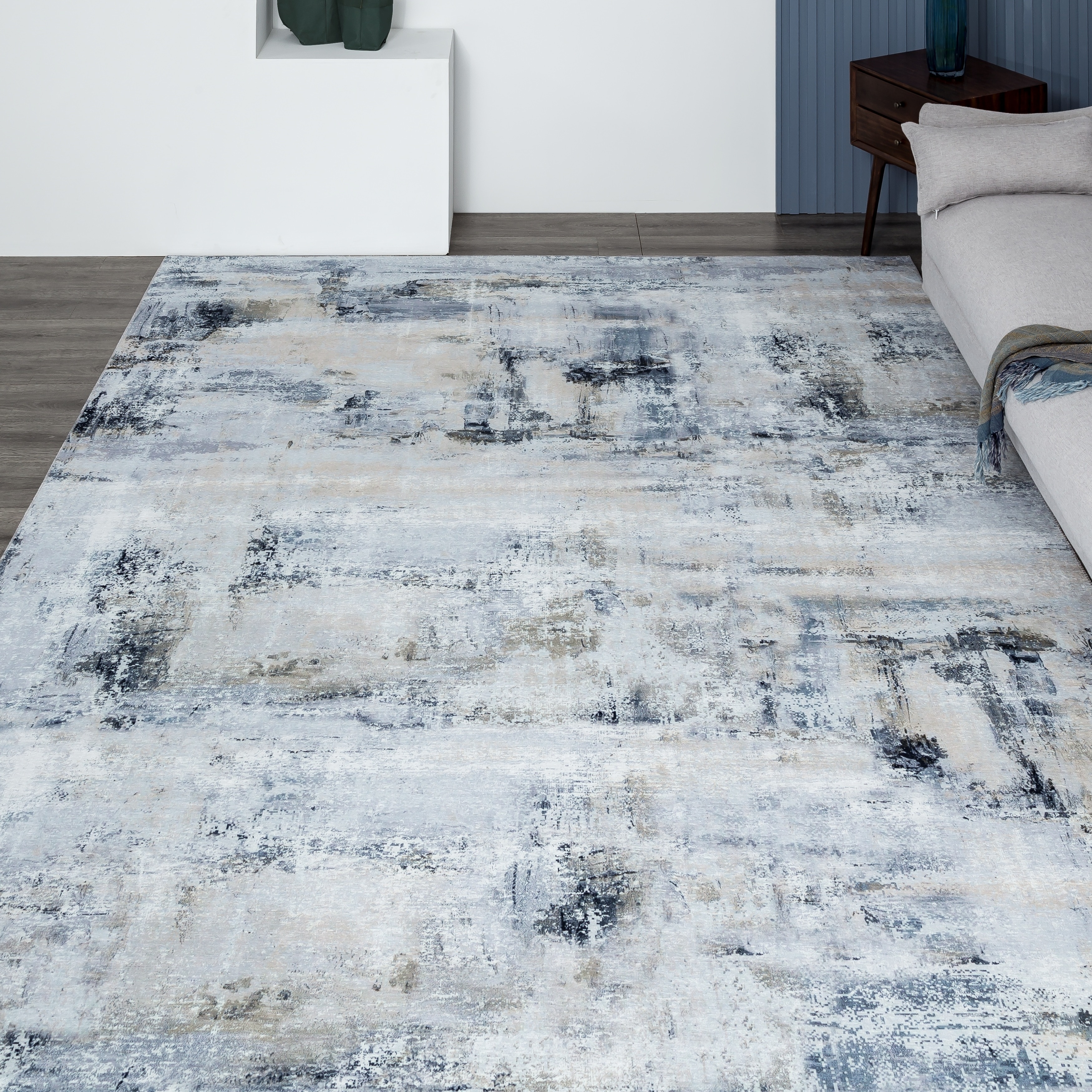 KALATY Abstract Grey/Blue Area Rug