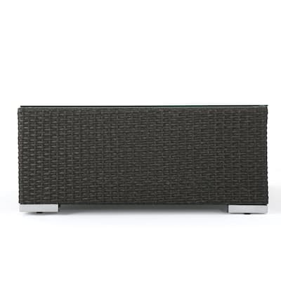 Roomfitters Rattan Outdoor Coffee Table with Tempered Glass Top, Rectangle Patio Table, Durable Design for Outdoor