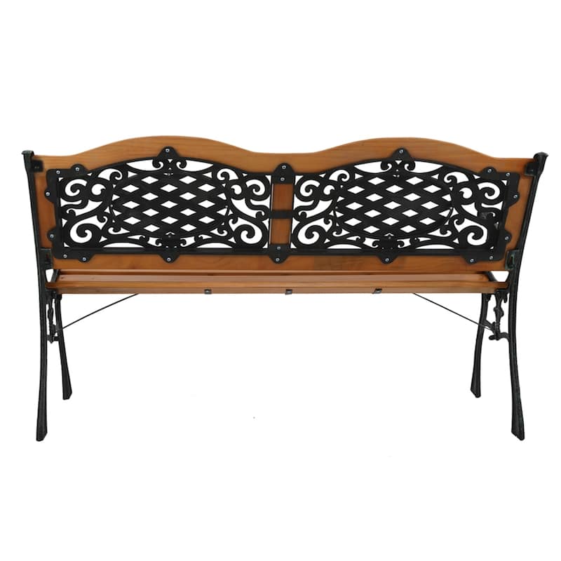 49" Garden Bench Outdoor Patio Park Chair Furniture Hardwood Slats Cast Iron Frame