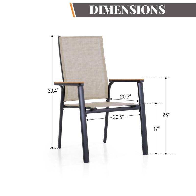 MAISON ARTS 7 Pieces Dining Set, 6 Aluminium Stackable Dining Chairs and a Metal Table