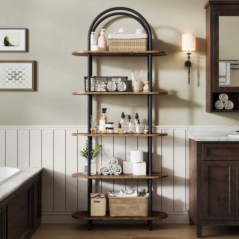 71" Bookshelf 5 Tier Bookcase Arched Display Racks Tall Bookshelf Freestanding Open Storage Shelf