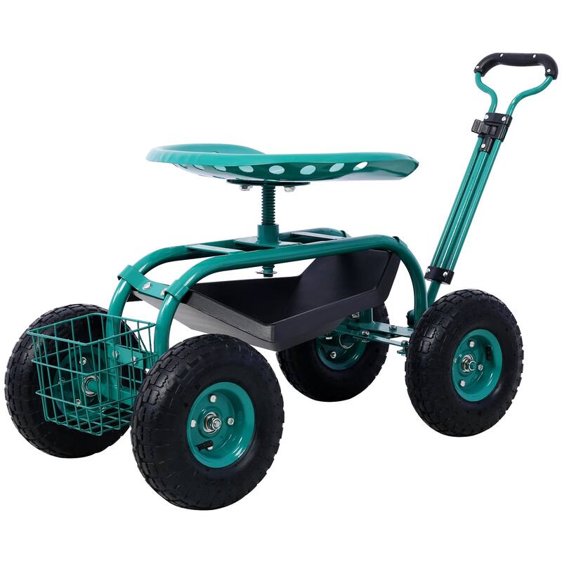 Rolling Garden Scooter Garden Cart Seat with Wheels and Tool Tray, 360 Swivel Seat