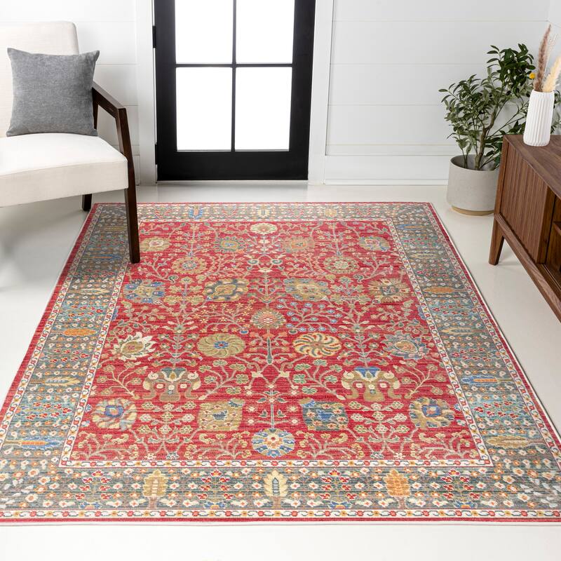 JONATHAN Y Alba Flower and Vine Area Rug - 3 X 5 - Burgundy